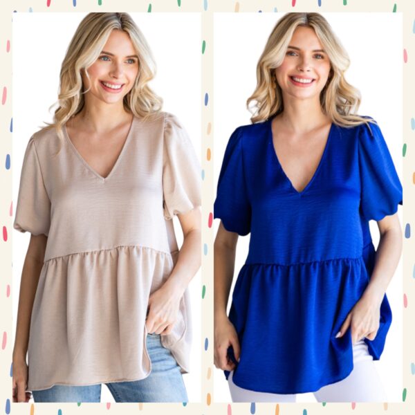 JODIFL V-NECK WOVEN PUFF SLEEVE TOP