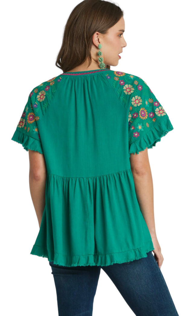 UMGEE LINEN BLEND EMBROIDERED SLEEVE BABYDOLL TOP*NOW 75%OFF* - Image 4