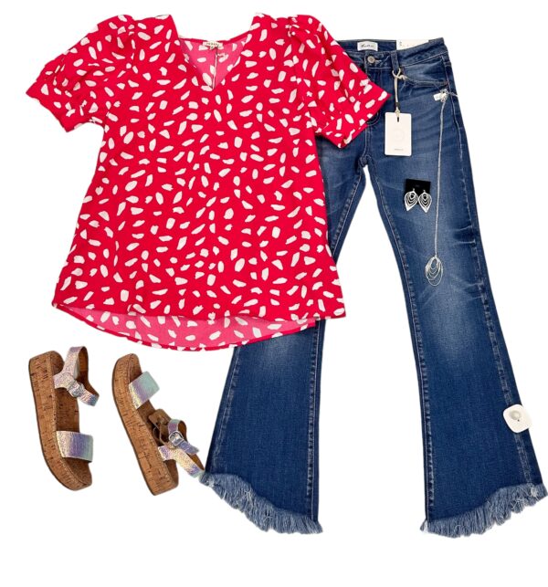 JODIFL V-NECK PUFF SLEEVE PRINT BLOUSE - Image 7