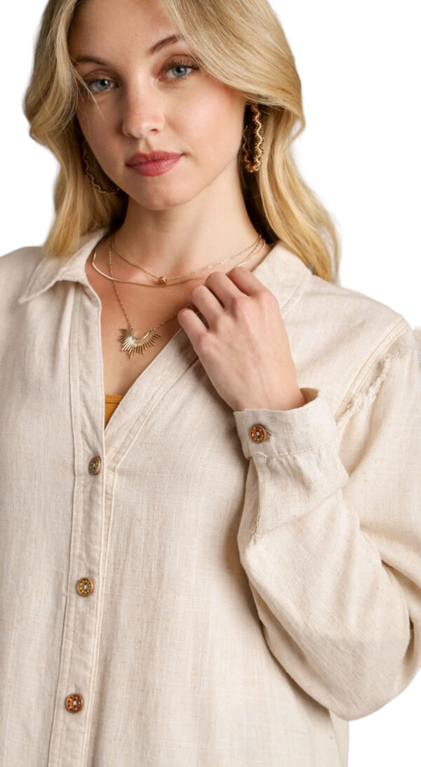LINEN BLEND BUTTON FRONT BLOUSE - Image 10
