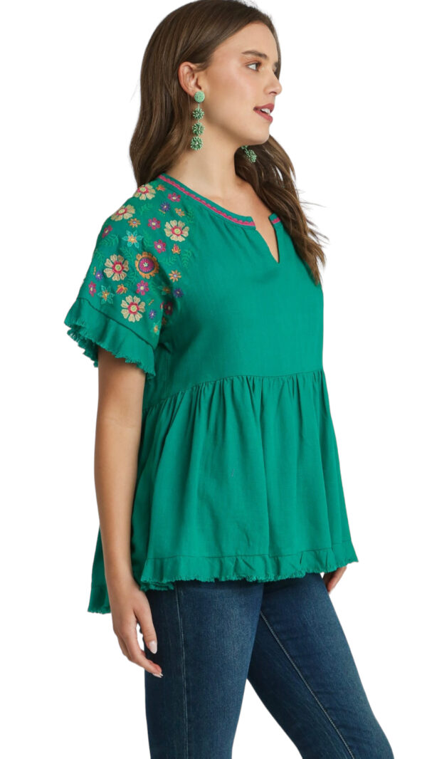 UMGEE LINEN BLEND EMBROIDERED SLEEVE BABYDOLL TOP*NOW 75%OFF* - Image 3