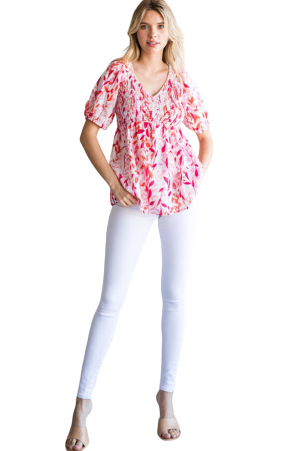 JODIFL SMOCKED BODICE PRINT BABYDOLL TOP - Image 5