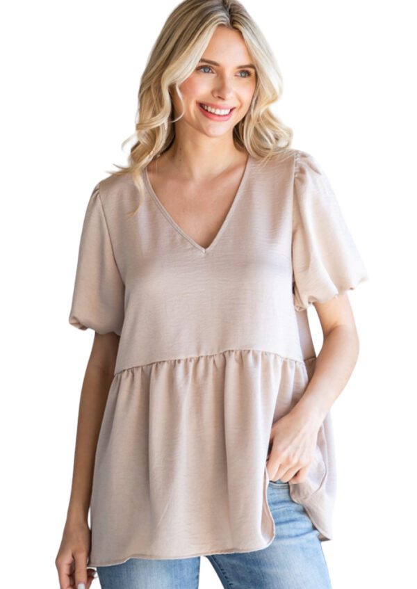 JODIFL V-NECK WOVEN PUFF SLEEVE TOP - Image 4