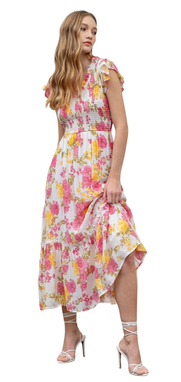 BLUPEPPER FLORAL SCOOP NECK SMOCKED MIDI - Image 5