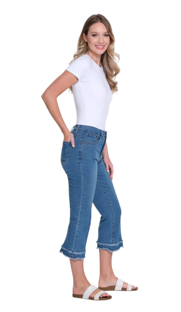 MULTIPLES DOUBLE FRINGE HEM FLARE CROP JEAN - Image 4
