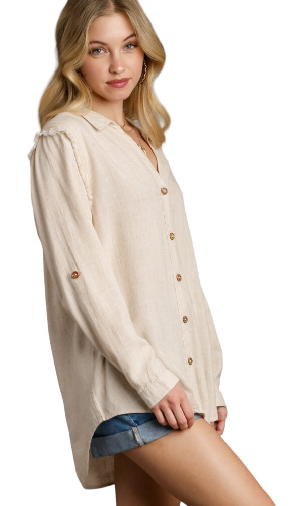 LINEN BLEND BUTTON FRONT BLOUSE - Image 9