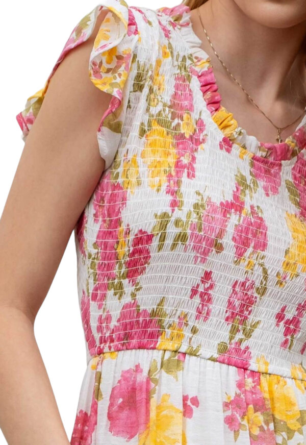 BLUPEPPER FLORAL SCOOP NECK SMOCKED MIDI - Image 4