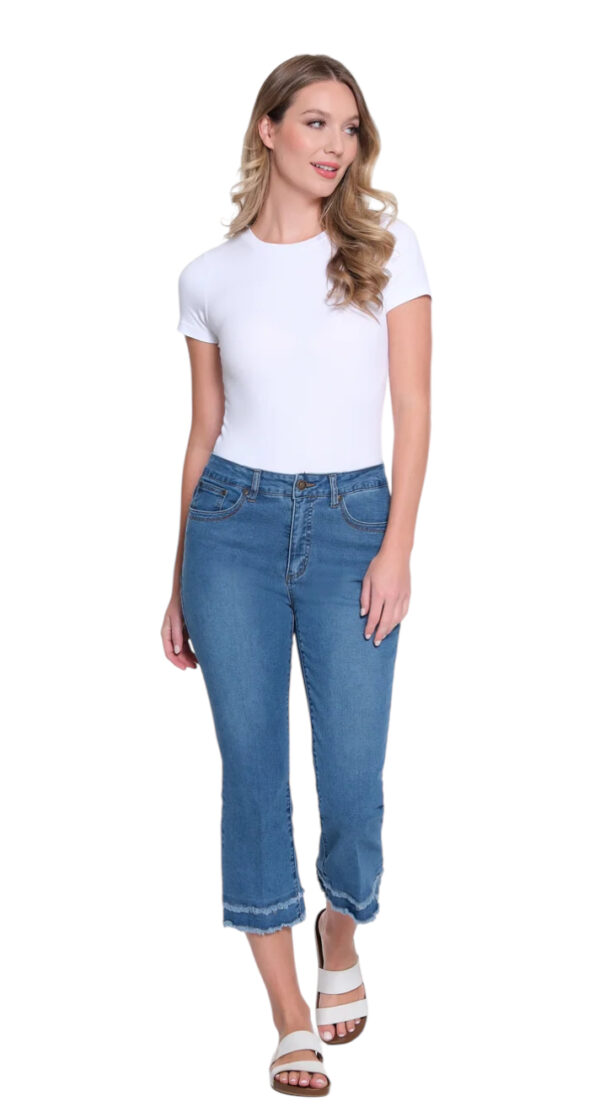MULTIPLES DOUBLE FRINGE HEM FLARE CROP JEAN - Image 3