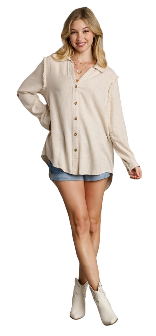 LINEN BLEND BUTTON FRONT BLOUSE - Image 8