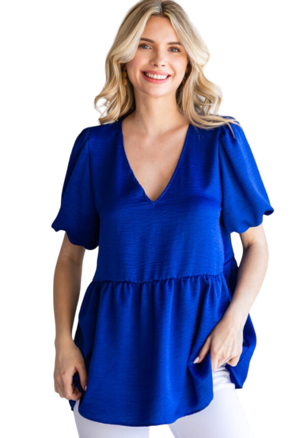 JODIFL V-NECK WOVEN PUFF SLEEVE TOP - Image 2