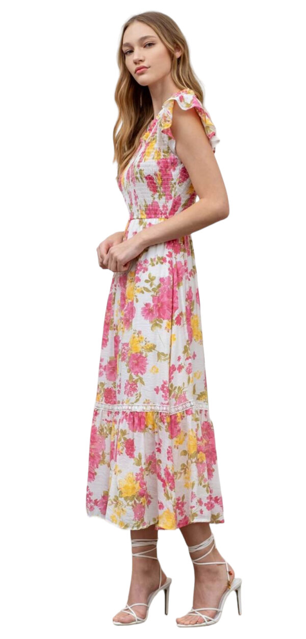 BLUPEPPER FLORAL SCOOP NECK SMOCKED MIDI - Image 3