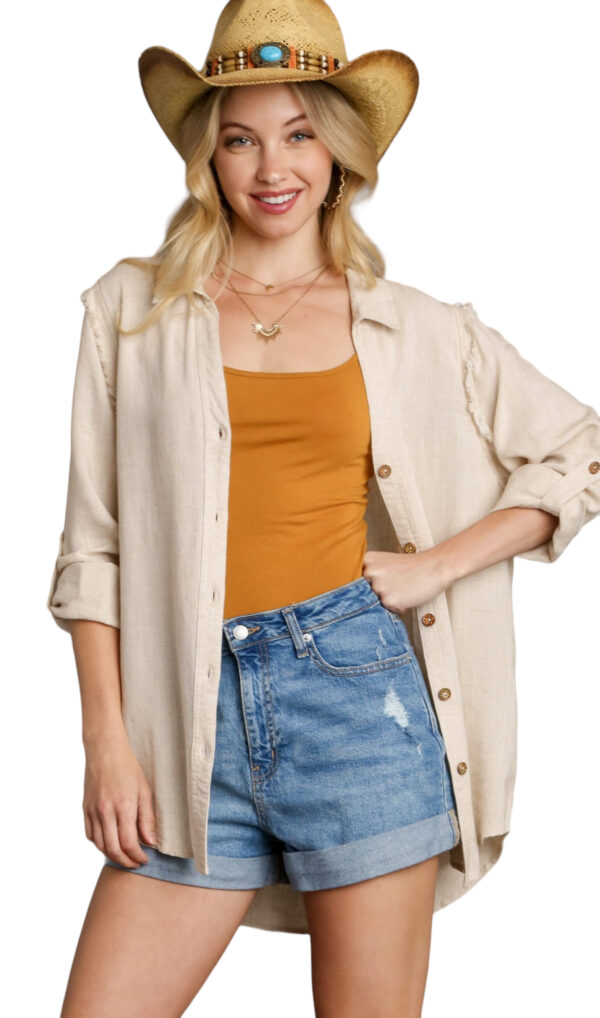 LINEN BLEND BUTTON FRONT BLOUSE - Image 7