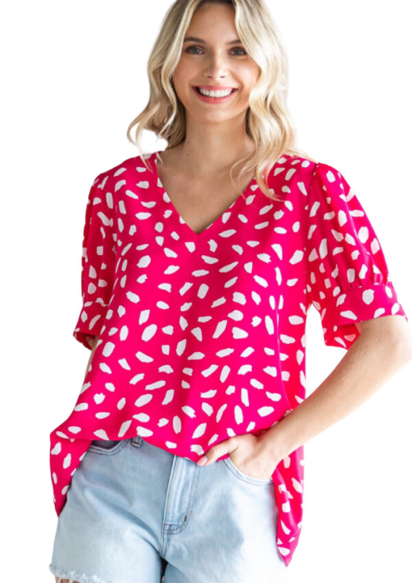 JODIFL V-NECK PUFF SLEEVE PRINT BLOUSE - Image 2