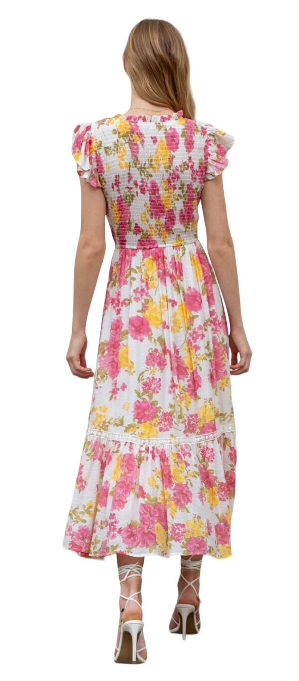 BLUPEPPER FLORAL SCOOP NECK SMOCKED MIDI - Image 2