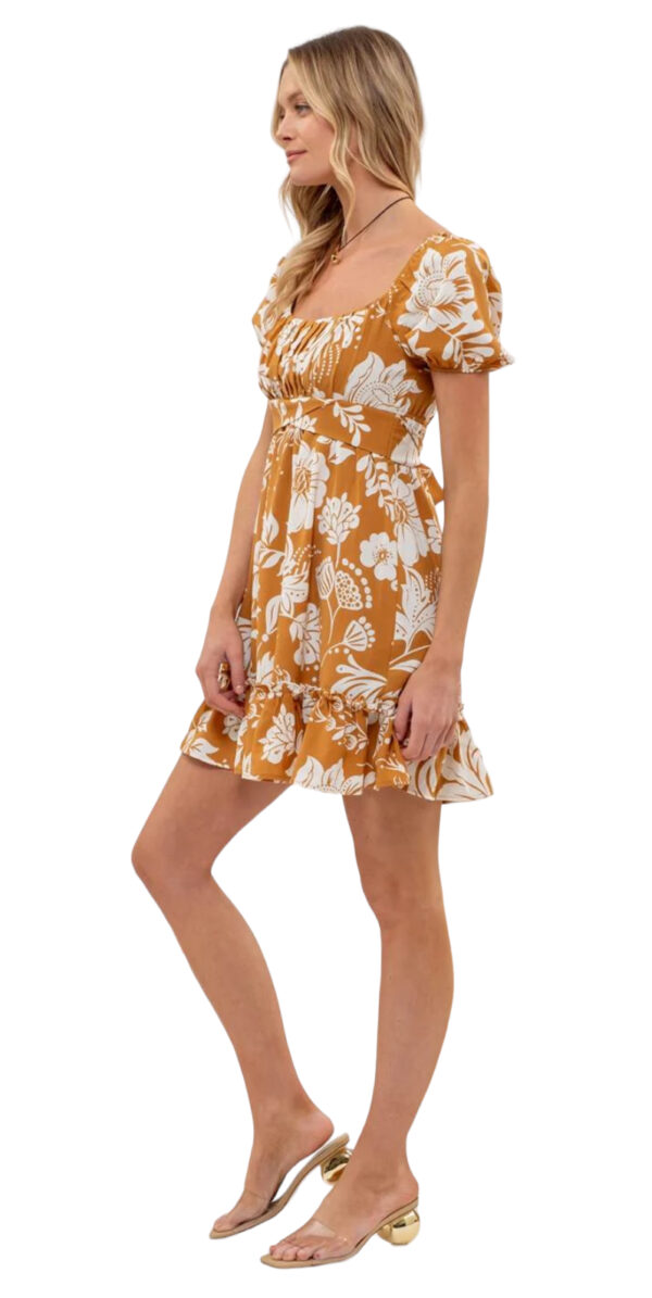BLUPEPPER FLORAL PUFF SLEEVE BACK TIE DRESS - Image 3