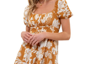 BLUPEPPER FLORAL PUFF SLEEVE BACK TIE DRESS