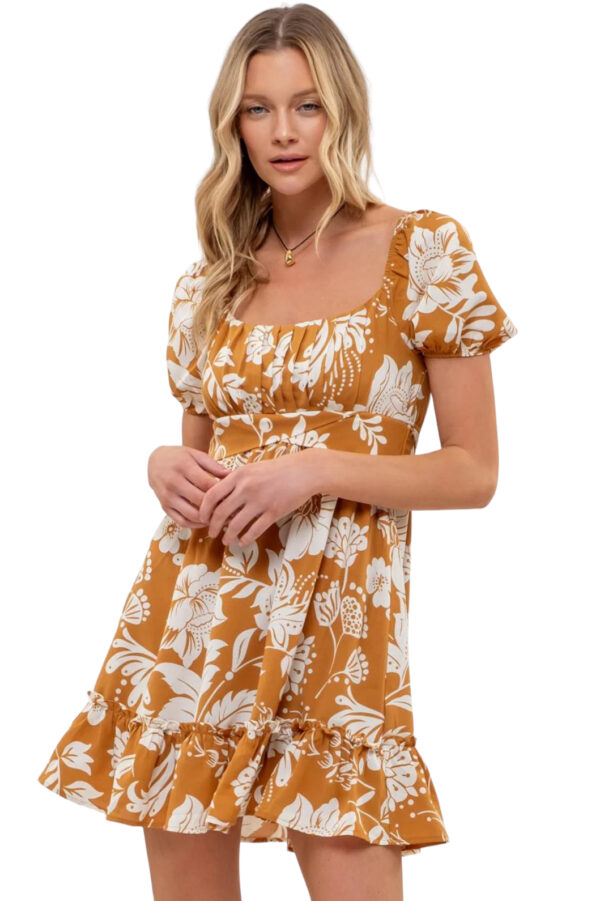 BLUPEPPER FLORAL PUFF SLEEVE BACK TIE DRESS