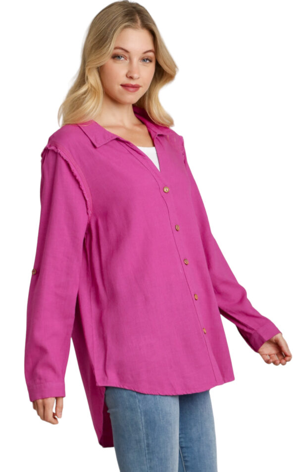 LINEN BLEND BUTTON FRONT BLOUSE - Image 4