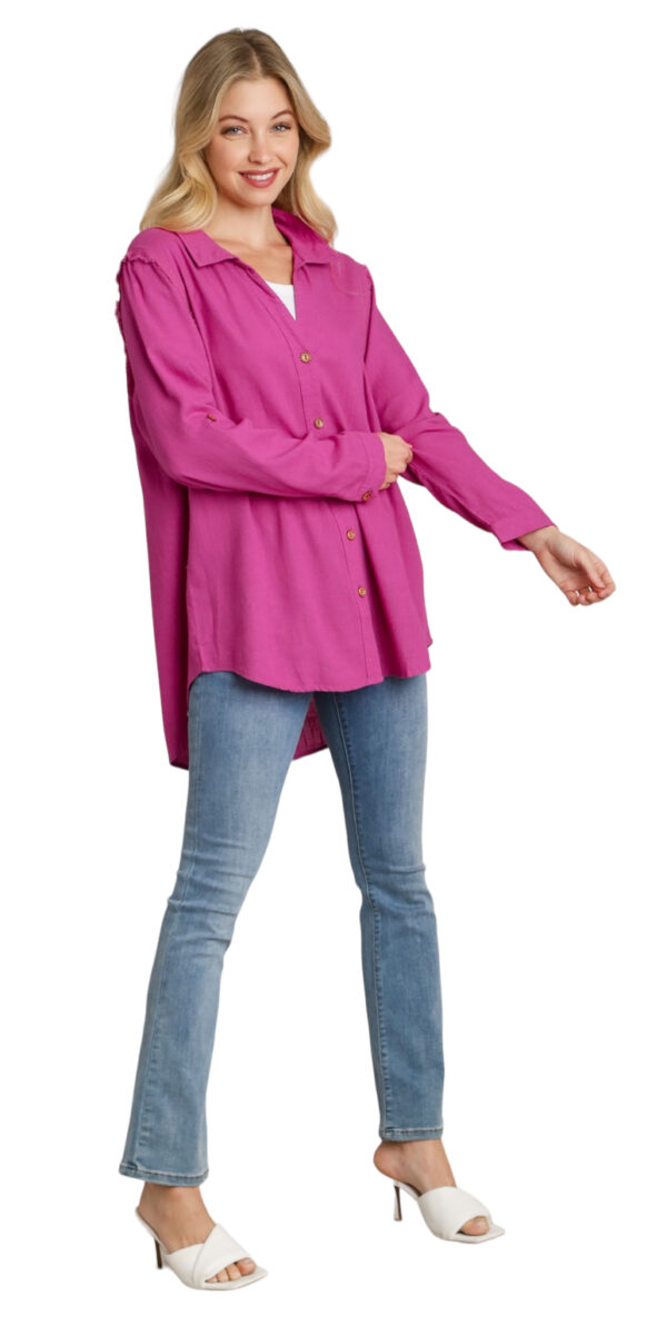 LINEN BLEND BUTTON FRONT BLOUSE - Image 3
