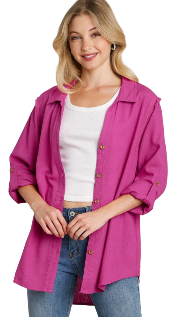LINEN BLEND BUTTON FRONT BLOUSE - Image 2