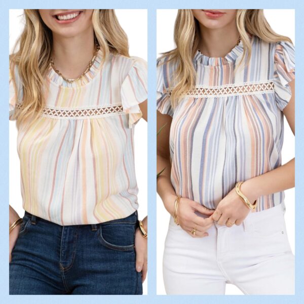BLUPEPPER STRIPED RUFFLE LACE TRIM TOP
