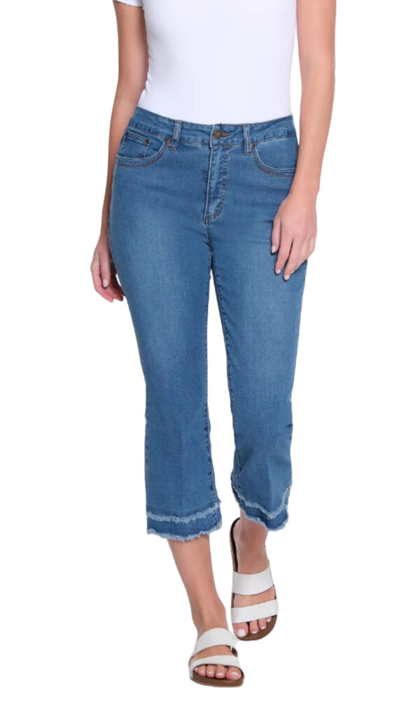 MULTIPLES DOUBLE FRINGE HEM FLARE CROP JEAN - Image 6