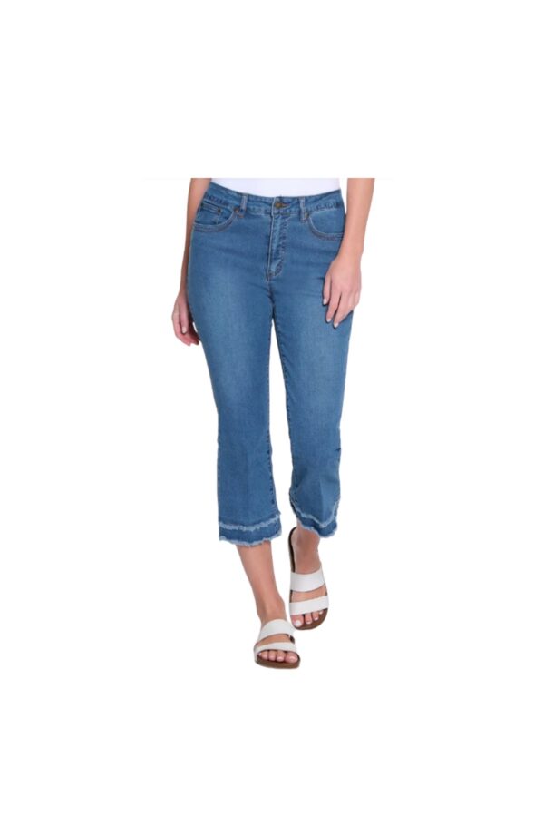 MULTIPLES DOUBLE FRINGE HEM FLARE CROP JEAN