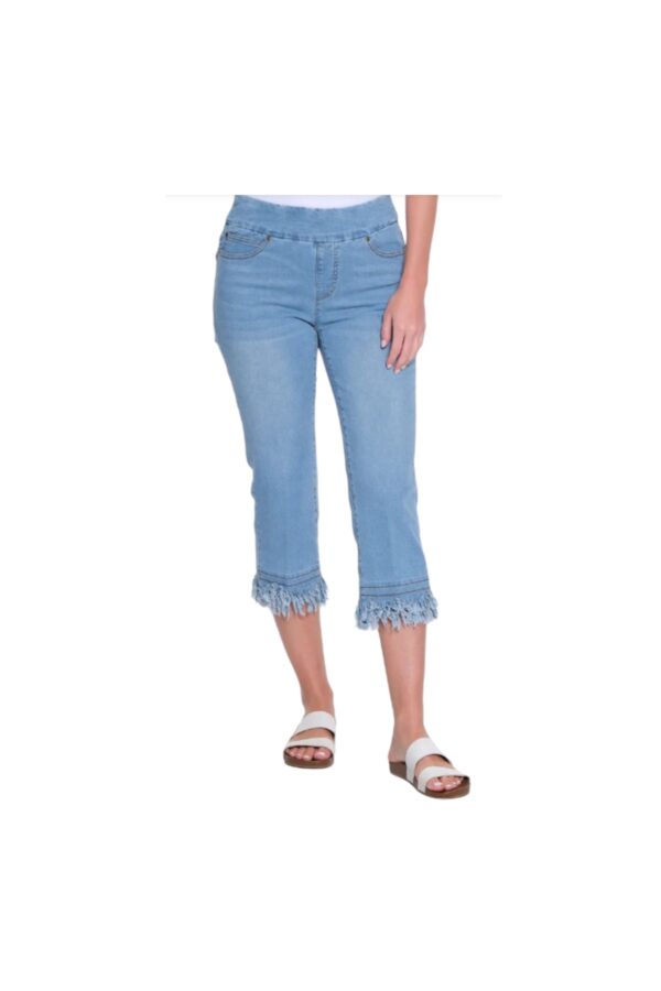 MULTIPLES PULL ON FRINGE HEM CAPRI
