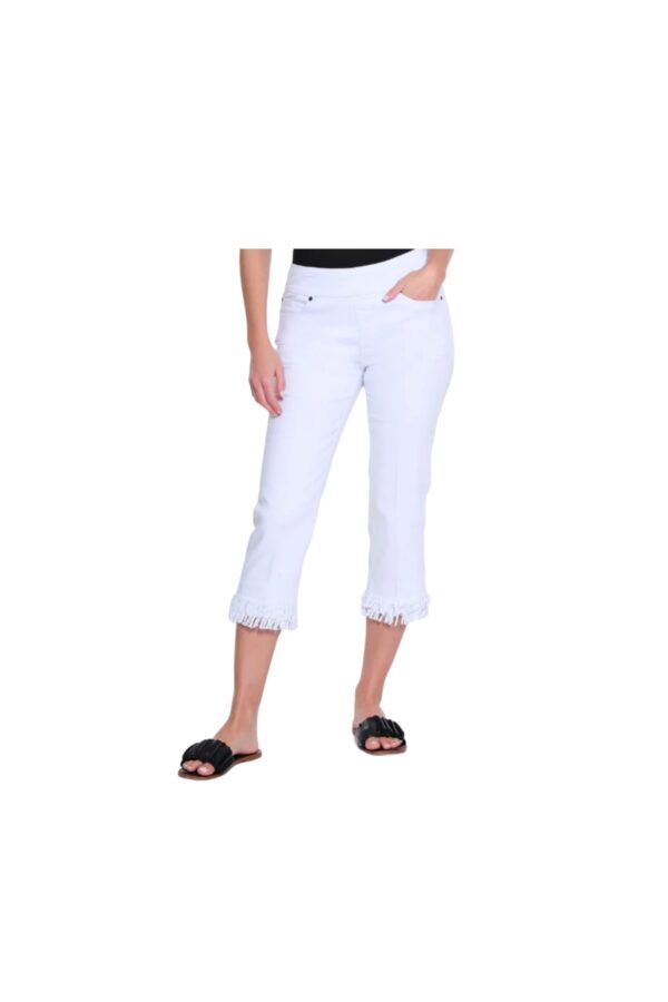 MULTIPLES PULL ON FRINGE HEM CAPRI