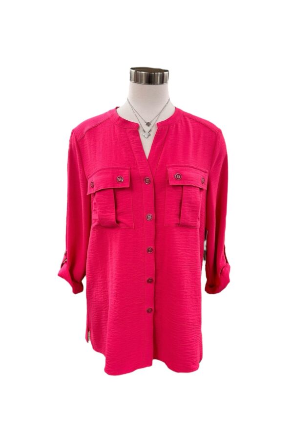 MULTIPLES CRINKLE TAB SLEEVE BLOUSE