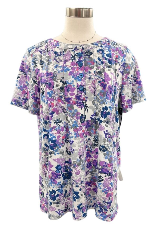 SOUTHERN LADY SHORT SLEEVE FLORAL KNIT HENLEY - Image 4