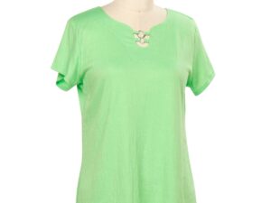 SOUTHERN LADY SHORT SLEEVE KNIT TOP WITH NECK DETAIL