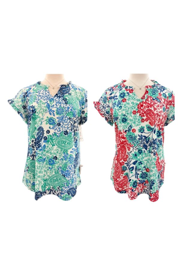 SOUTHERN LADY PAISLEY PRINT RUFFLE TRIM TOP
