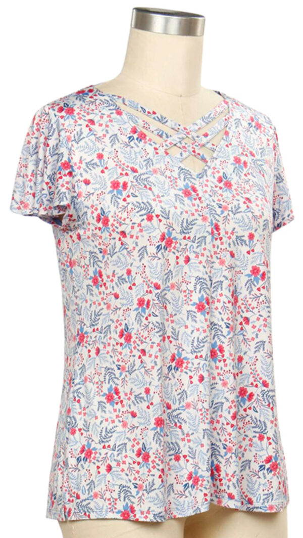 SOUTHERN LADY CRISS CROSS NECK SHORT SLEEVE PRINT TOP - Image 3