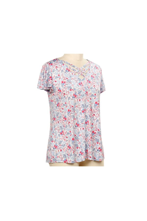 SOUTHERN LADY CRISS CROSS NECK SHORT SLEEVE PRINT TOP