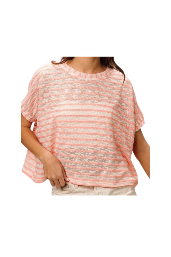 BIBI BRAID STRIPE SHORT SLEEVE  BOXY TOP