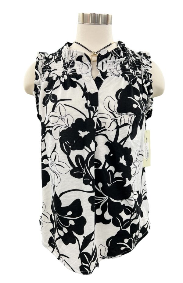 SEVEN FORTY TWO FLORAL SMOCKED SHOULDER HENLEY TANK - Image 6