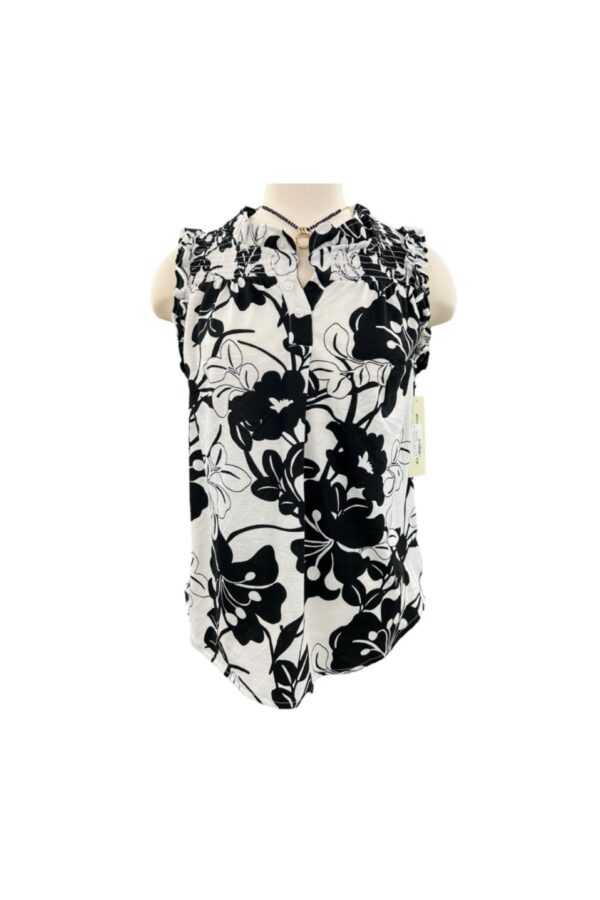 SEVEN FORTY TWO FLORAL SMOCKED SHOULDER HENLEY TANK