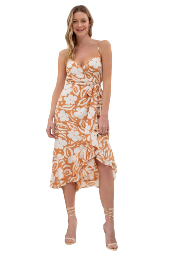 BLUPEPPER FLORAL WRAP BELTED MIDI DRESS - Image 3