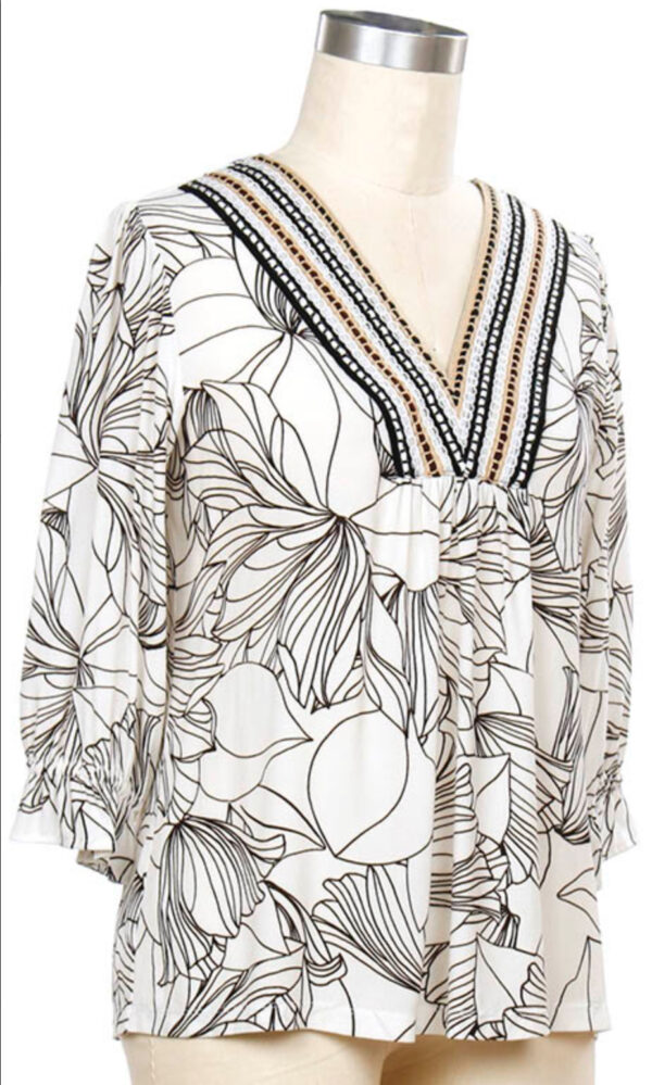 SEVEN FORTY TWO EMBROIDERED V-NECK PRINT BLOUSE - Image 2