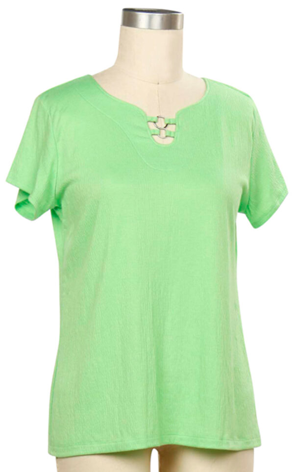 SOUTHERN LADY SHORT SLEEVE KNIT TOP WITH NECK DETAIL - Image 3