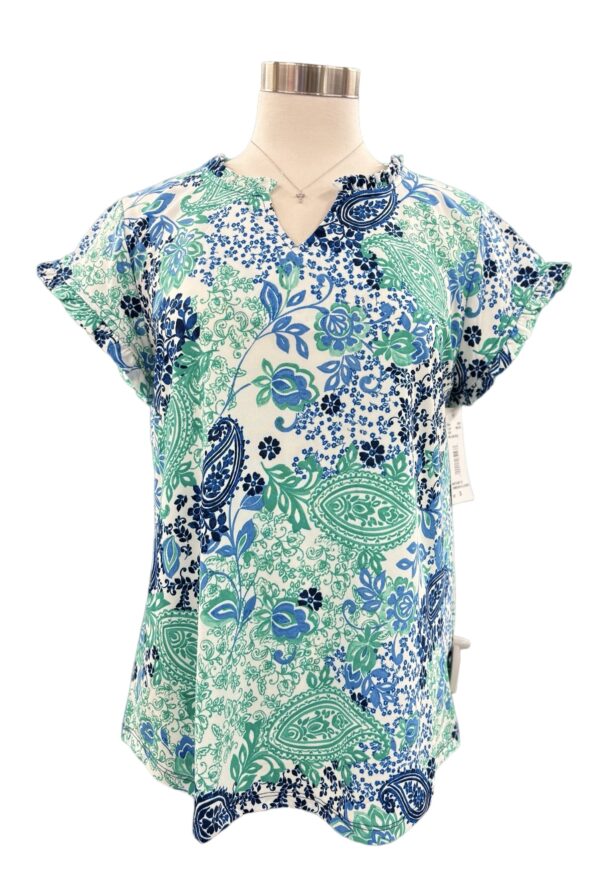 SOUTHERN LADY PAISLEY PRINT RUFFLE TRIM TOP - Image 2