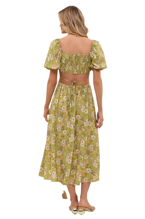 BLUPEPPER FLORAL PUFF SLEEVE WAIST CUTOUT MIDI - Image 2