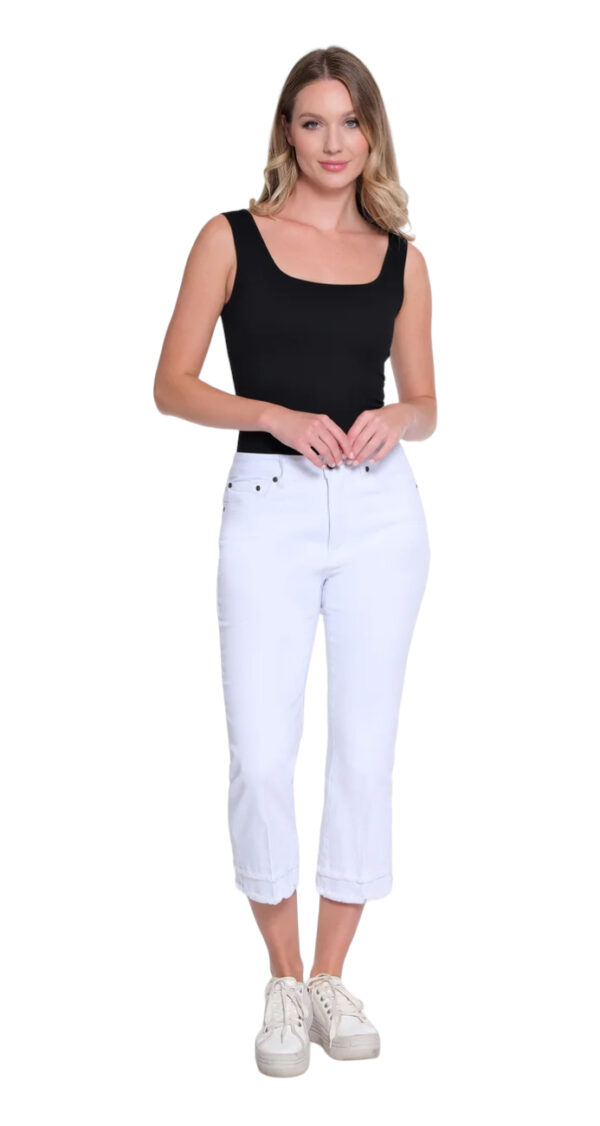 MULTIPLES DOUBLE FRINGE HEM FLARE CROP JEAN - Image 4