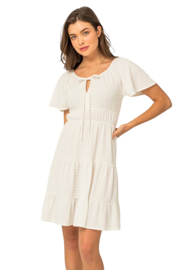GILLI TIERED WHITE KNIT DRESS - Image 2