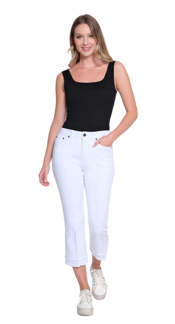 MULTIPLES DOUBLE FRINGE HEM FLARE CROP JEAN - Image 2
