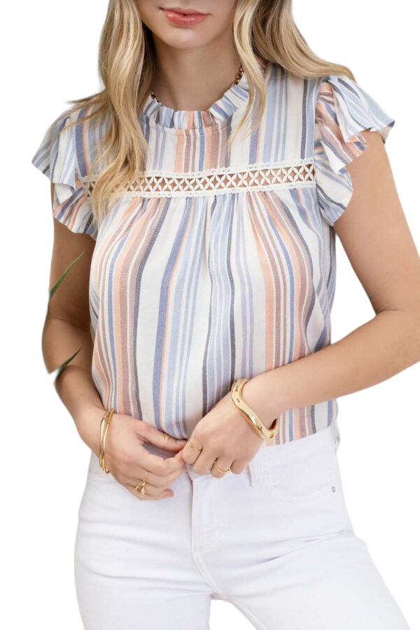 BLUPEPPER STRIPED RUFFLE LACE TRIM TOP - Image 2