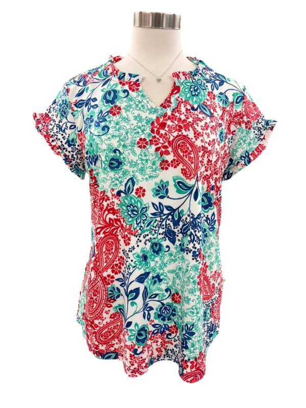 SOUTHERN LADY PAISLEY PRINT RUFFLE TRIM TOP - Image 7