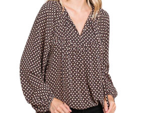 COTTON BLEU BOHO TILE BUBBLE SLEEVE TOP