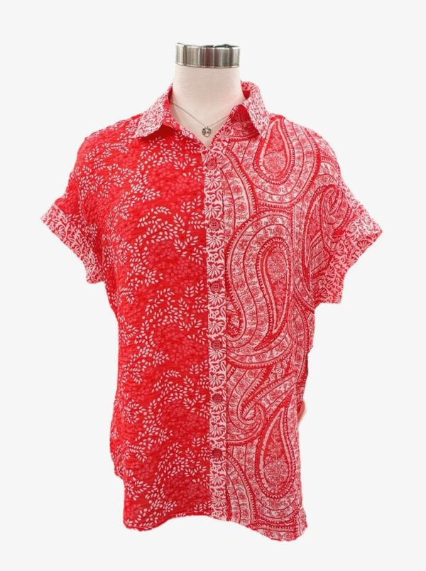 MULTIPLES SHORT SLEEVE MIXED PRINT CRINKLE WOVEN TOP - Image 3